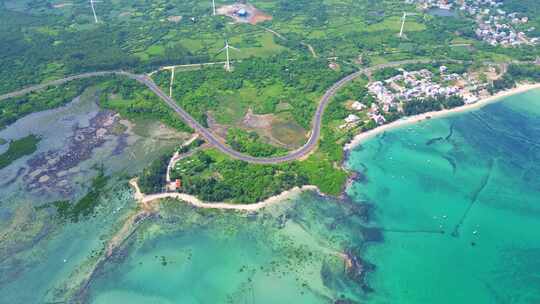 航拍海南环岛公路海洋森林海岸与海岸线航拍