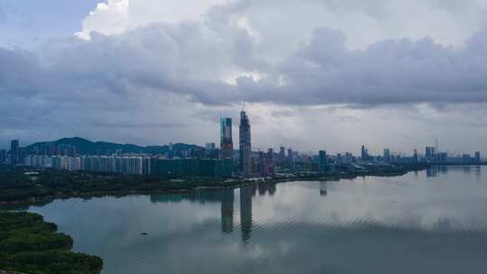 深圳湾超级总部基地下雨前延时航拍