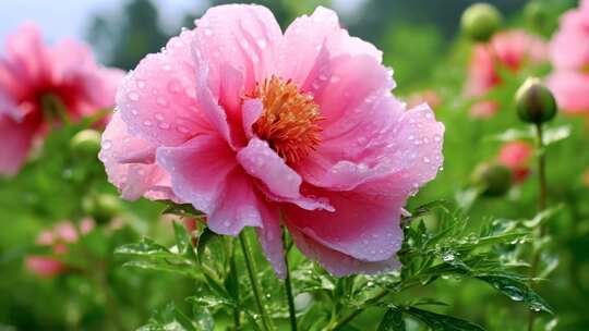 谷雨中的牡丹花