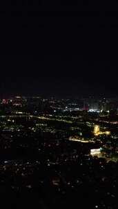 竖版航拍山东济南城市夜景老城区夜景