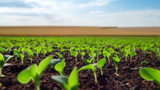 农田里的绿色幼苗生长景象