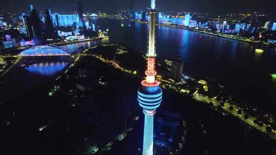 湖北省武汉市汉阳区龟山电视塔夜景航拍4k