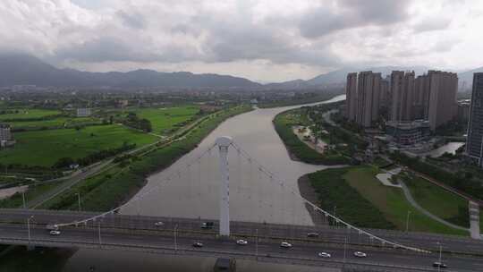 莆田木兰溪城市桥梁河流及周边景观航拍