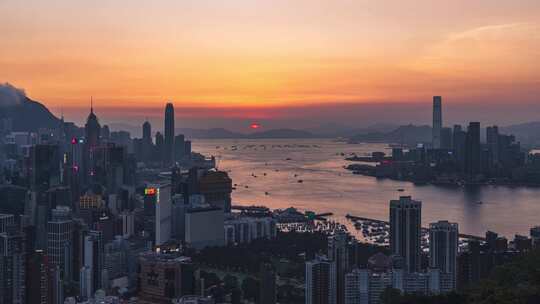 香港城市日落夜景延时