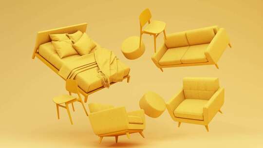 咖啡桌扶手椅床最小概念3d渲染循环动画