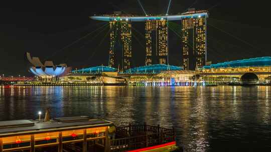 新加坡滨海湾金沙夜景视频素材模板下载