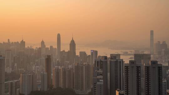 香港渣甸山日落夜景光影变化