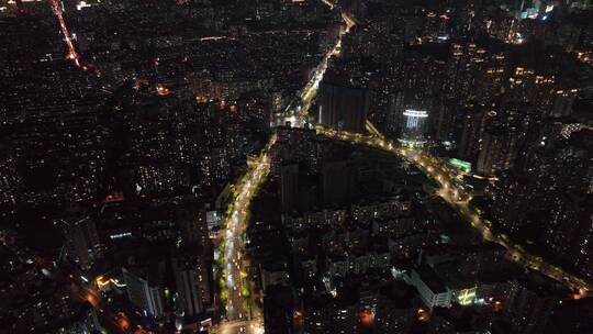 虹口区X马路夜景航拍视频素材模板下载