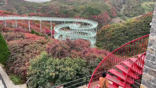 山东淄博博山柿岩古村，秋季满山红叶景观