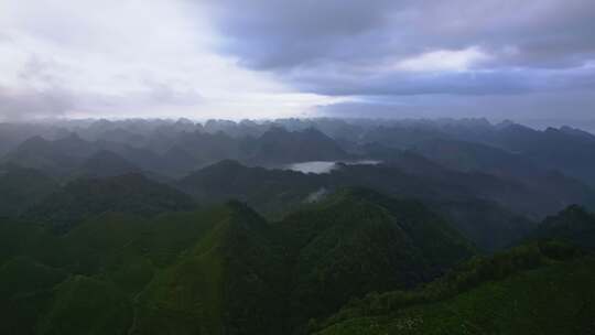 航拍清晨群山远山山峰喀斯特地貌