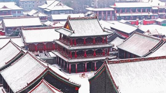 辽宁沈阳故宫雪后古建筑群全景航拍