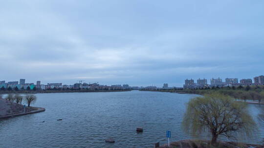 诸城 延时摄影   城市晨曦 城市空镜头 湖水