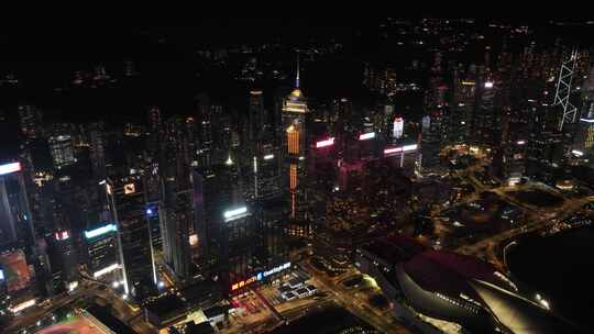 香港CBD中环广场夜景航拍视频4K