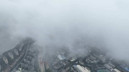 航拍福建福州仓山区高空云雾风光美景