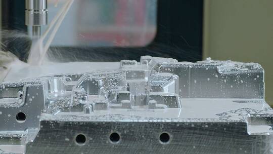 模具工厂视频CNC数控机床切割冷却液特写