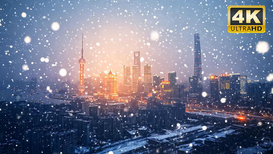 上海雪景城市雪景唯美雪景超清视频素材4