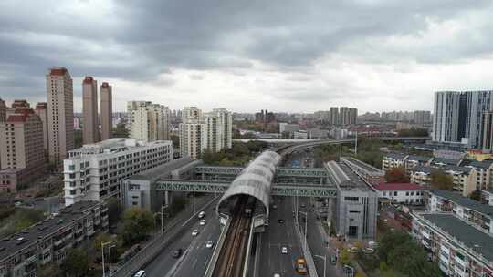 天津海河复兴门地铁站海津大桥城市交通风光