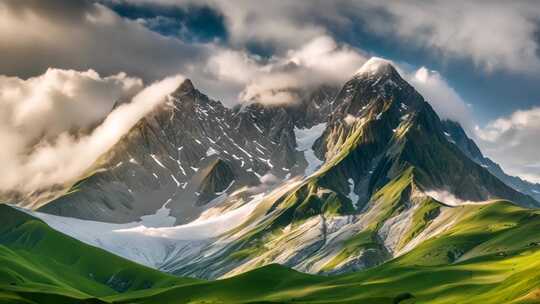 雪山与草原壮丽风光