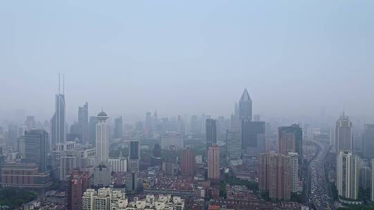 航拍上海城市空气污染雾霾环境视频素材模板下载