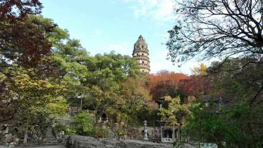 苏州园林旅游地标虎丘秋韵（航拍原片素材）