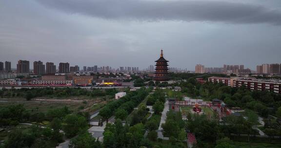 洛阳隋唐国家遗址公园夜景航拍应天门明堂