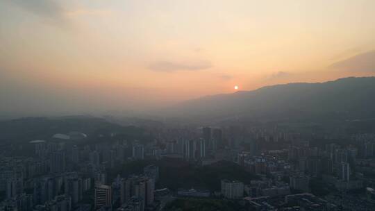 4K唯美城市夕阳日落右移镜头