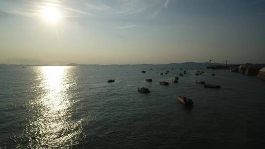 山东青岛航拍黄海渔船709视频素材模板下载