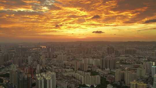 夕阳落日火烧云南宁西乡塘区美景航拍