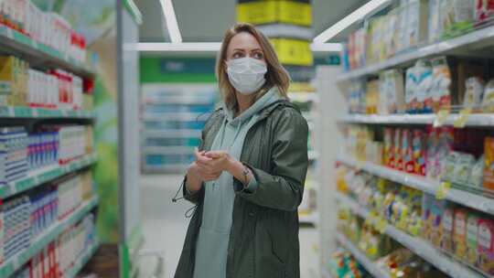 超市戴防护口罩的女人