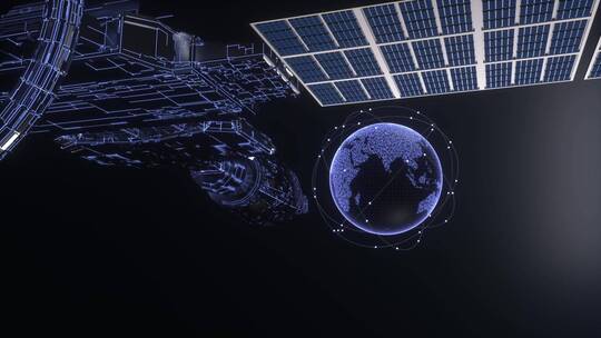 夜空中悬浮的地球和遨游太空的中国空间站