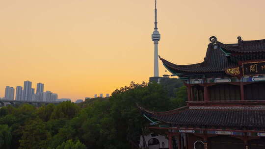 古建筑与现代电视塔同框景观