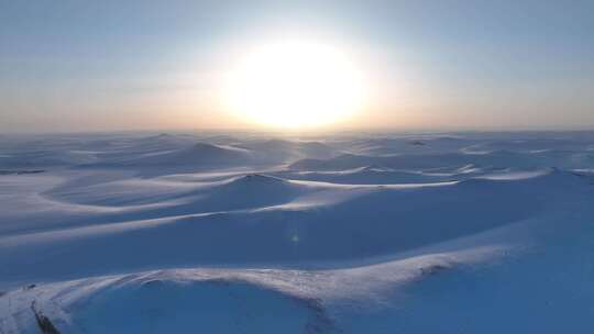 航拍冬天内蒙古草原雪原暮色