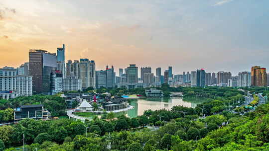 南宁民歌湖景区日转夜延时视频