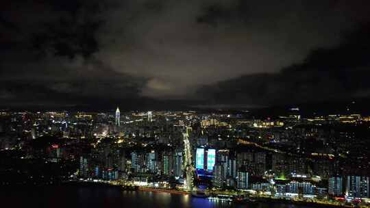 浙江温州城市夜景灯光航拍