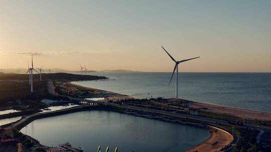 海边风力发电新能源航拍