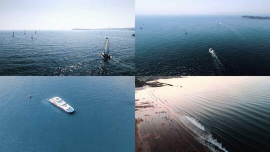 海面帆船航行 海鸥飞翔高清在线视频素材下载