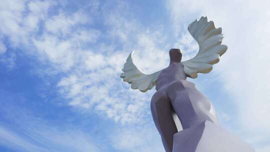 大梅沙海滨公园羽翼人雕塑盐田深圳3348视频素材模板下载