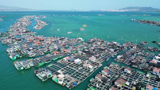 海南陵水黎族自治县疍家渔排航拍特写