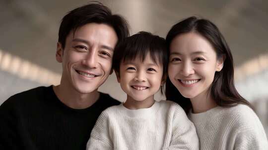 幸福家庭温馨笑容定格美好瞬间