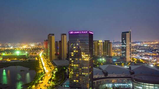 义乌城市夜景风光航拍延时