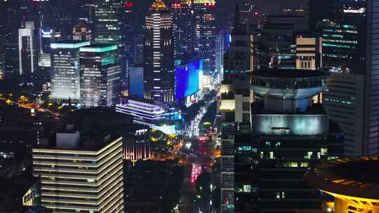 航拍上海陆家嘴高金融中心密集高楼群夜景