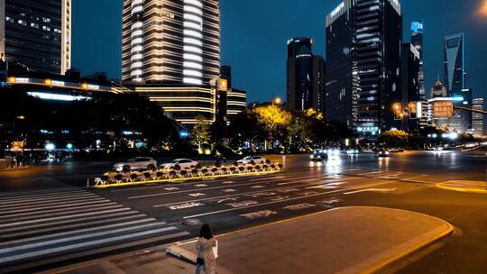 陆家嘴世纪大道夜景航拍