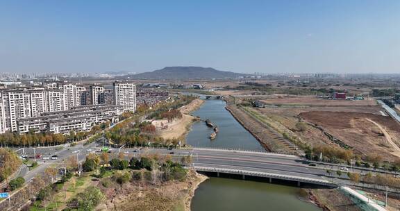 南京江宁城市大景航拍秣陵新河