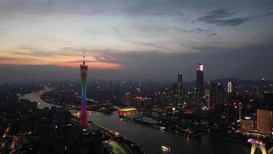 广州中轴线、广州珠江新城日落夜景