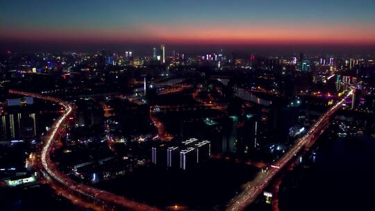 湖南长沙城市夜景航拍视频