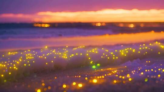 海滩夜景荧光海浪