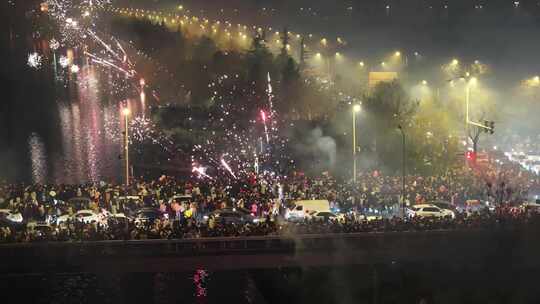 西安后海烟花西安跨年航拍城市跨年烟花航拍