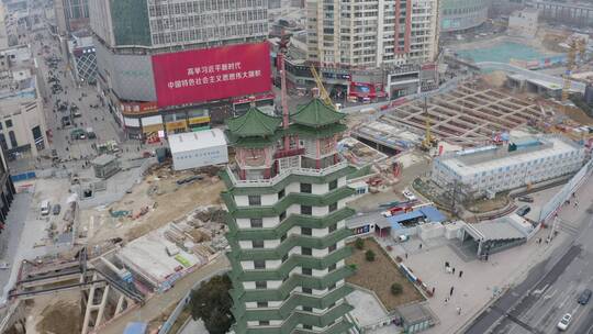 航拍河南郑州地标建筑二七纪念塔
