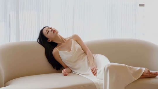 女子沙发上惬意休憩