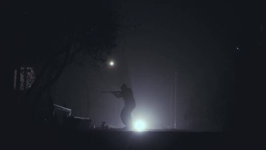 一个手持步枪的人在夜里的侧影